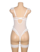 Judy Plus Size White Lace Garter Teddy Bodysuit