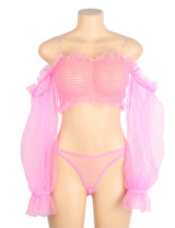Meredith Pink Sheer Crop Top and Panty Lingerie Set