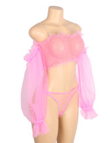 Meredith Pink Sheer Crop Top and Panty Lingerie Set