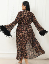Zinnia Plus Size Leopard Print Feather Long Robe