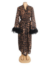 Zinnia Plus Size Leopard Print Feather Long Robe