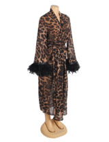 Zinnia Leopard Print Feather Long Robe