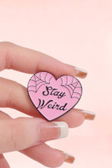 Stay Weird Pink Heart Gothic Enamel Pin Lapel Brooch