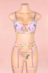 Lavender Plus Size Lingerie Set with Garter Belt.