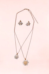 Faux pearl Stud Double Necklace Earrings Jewelry Set.