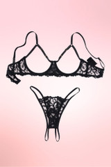 Janine Black Cupless Bra Crotchless Panty Set