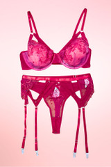 Red Lace Bra  Garter Belt and Tong Lingerie Set.
