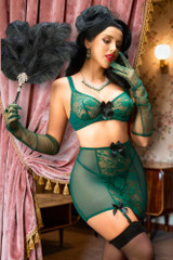 Trixxie Star Green Bra Garter Belt Retro Lingerie Set