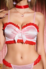 Amanda Pink Satin Red Bra and Panty Lingerie Set