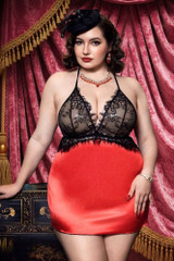 Margot Red Satin Black Lace Plus Size Nightie