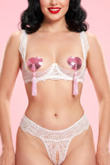 Tatiana White Lace Open Cup Bra and Crotchless Panty Set