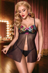 Clemence Embroidered open front Babydoll.
