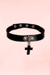 Black Pleather Choker Dangling Cross.