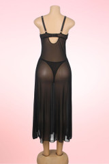 Stella Black High-Slit Mesh and Lace Negligee