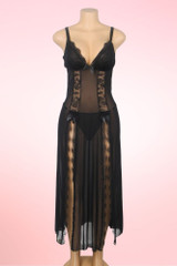 Stella Black High-Slit Mesh and Lace Negligee