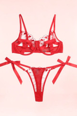 Glenda Red Cupless Plus Size Bra and Panty Set