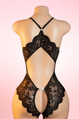 Olivia Black Slit Lace Crotchless Teddy