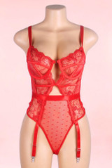Denise Red Lace Garter Teddy.