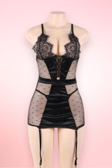 Josie Black Satin Plus Size Garter Lingerie Dress