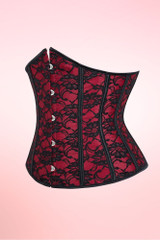 Vintage Red Waist Corset with Black Lace Overlay