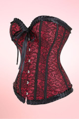 Victorian Red Corset Top Pleated Ribbon Trim