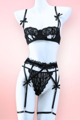 Antonia Open Cup Bra Garter Lingerie Set