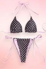 Montego Black Pink Polkadots Two Piece Swimsuit Tie Side