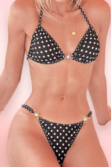 Grenada Black White Polkadot Two Piece Swimsuit Tie Sides