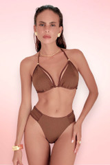 Braided Strap Brown Two Piece Swimsuit.