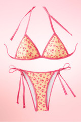Floral Pastel Pink Yellow Two Piece Swimsuit.