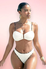 Leopard Strap White Two Piece Swimsuit.