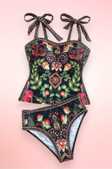 Portofino Black Floral Tankini Two Piece Swimsuit