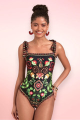 Portofino bohemian print Black Tankini Two Piece Swimsuit.
