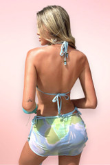 Jeju Pastel Blue Floral 3 Piece Swimsuit with Sarong