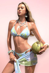Jeju Pastel Blue Floral 3 Piece Swimsuit with Sarong