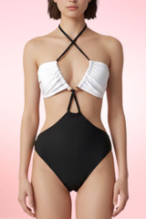 Hanalei White Black Halter One Piece Swimsuit