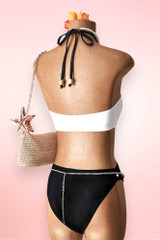 Hanalei White Black Halter One Piece Swimsuit