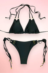 Voutumi Black Strappy Two Piece Swimsuit Tie Side Bikini