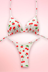 Cherry Print Two Piece Swimsuit Thong Bikini 