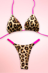 Leopard Hot Pink Two Piece Thong Swimsuit.