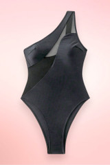 Sivota Black Mesh One Shoulder One Piece Swimsuit