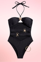 Black cut out one piece swimsuit.