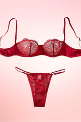 Lulu Red Lace Bra and Panty Set.