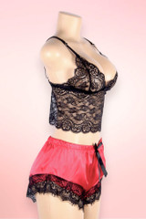 Mari Black Lace Cami Red Shorts Plus Size Pajama Set