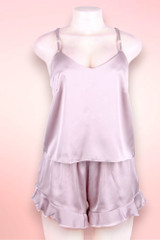 Katrina Beige Satin Camisole and Ruffle Shorts Set