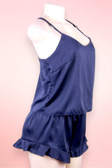 Katrina Navy Satin Camisole and Ruffle Shorts Set