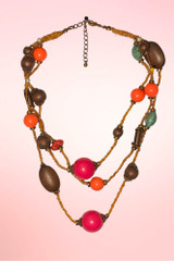 Tiki Multi Strand Wood Beaded Necklace