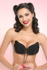 Lace-up drawstring center closure for adjustable lift and cleavage, strapless and backless  bra.