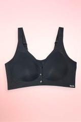 black seamless ribbed wireless bra.