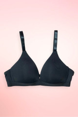 Black seamless wireless triangle cup T-shirt bra.